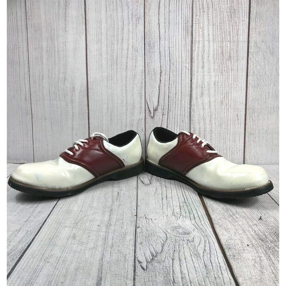NEED CLEATS, Dunlop Dry Classic Mens Leather Golf Shoes Sz 10.5 M4750C White Red